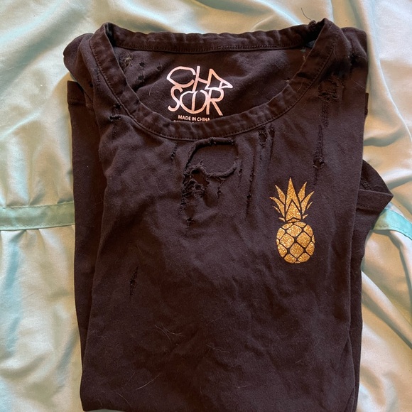 Distressed Chaser charcoal gray sleeveless t shirt Medium glitter pineapple - Picture 4 of 5